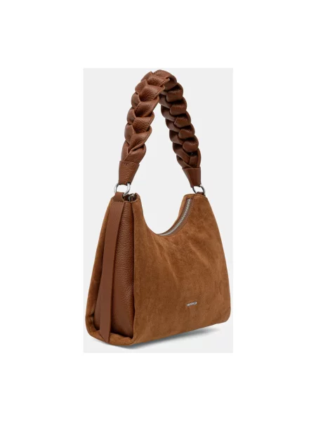 Coccinelle torebka zamszowa BOHEME SUEDE BIMATERIAL brązowy