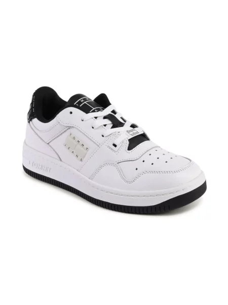 Sneakersy Tommy Hilfiger skórzane z nadrukiem z nadrukiem zwierzęcym białe