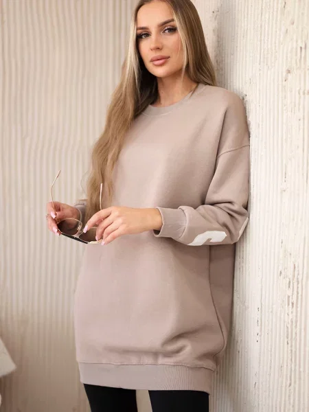 Bluza Kesi z napisami ocieplana beżowa
