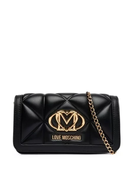Matlasat geanta crossbody Love Moschino cu autograf negru