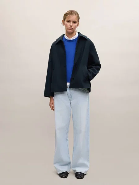 Płaszcz oversize z mieszanki wełny Teen L MANGO TEEN granatowy
