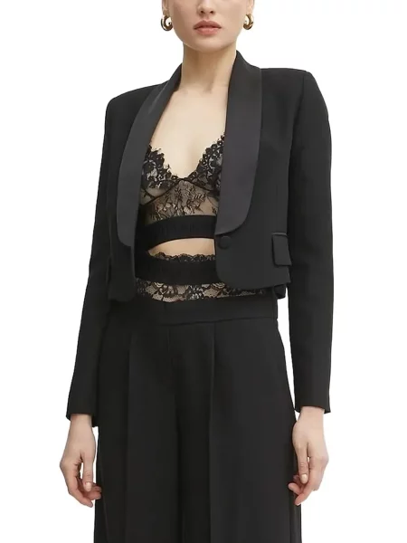 Satynowa kurtka Ermanno Scervino z klapą czarna