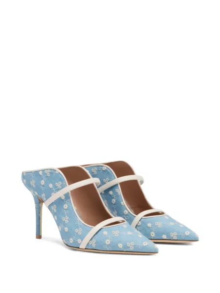 Papuci tip mules Malone Souliers cu model floral albastru