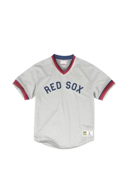 Cămașă Mitchell & Ness cu decolteu în V din jerseu gri