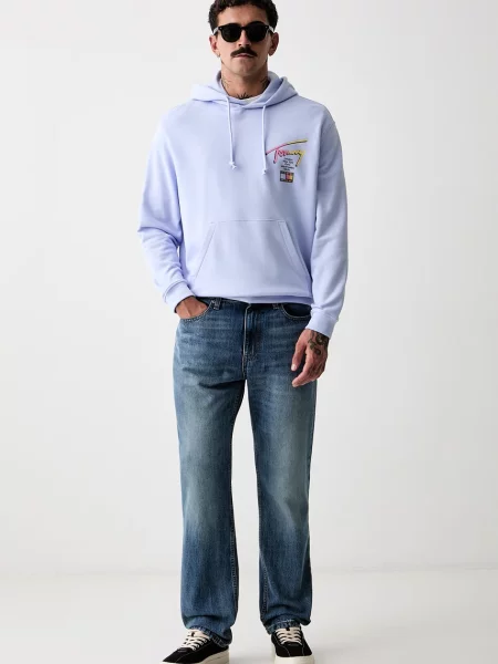 Tommy Jeans pulover s kapuco bombažen modra
