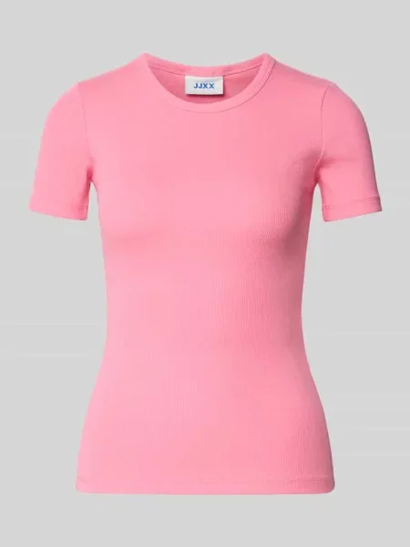 T-shirt z prążkowanym okrągłym dekoltem model ‘FRANKIE’ Jjxx