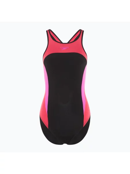 Speedo дамски бански костюм от една част High Neck Splice Cross Back малинов пълнеж черно