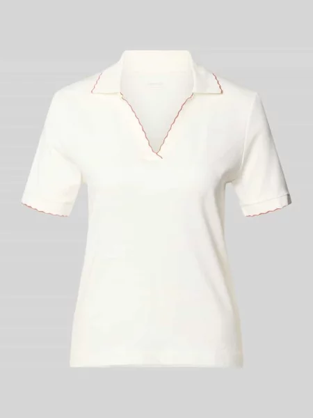 Koszulka polo o kroju slim fit z falistym brzegiem i dekoltem w serek Marc Cain biała