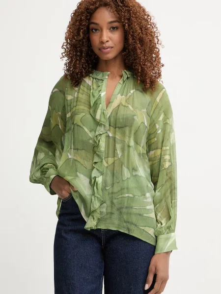 Pedro del Hierro bluzka z falbanką z zielona