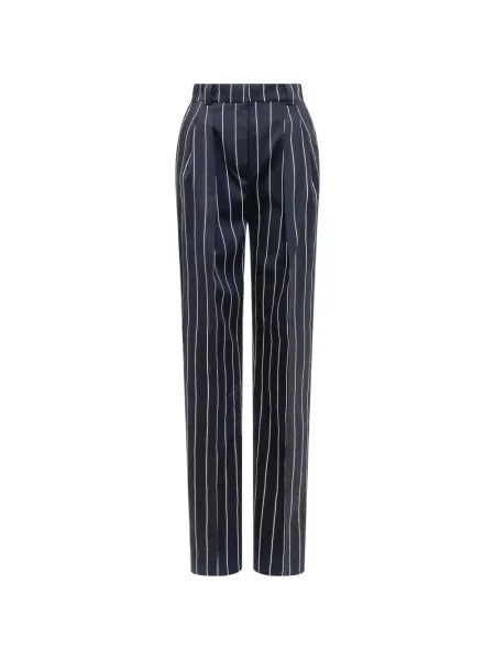 Pantaloni Moms Pants de mătase cu dungi albastru