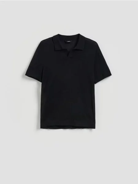 Reserved Sweter polo z domieszką lnu czarny