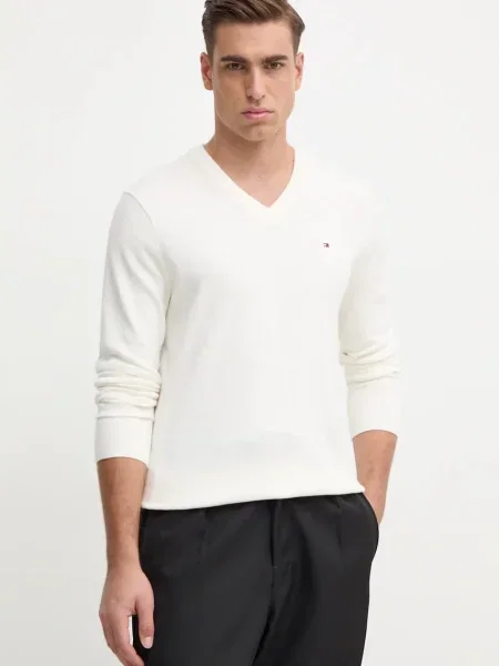 Пуловер с кашмир Tommy Hilfiger от лека материя бежово