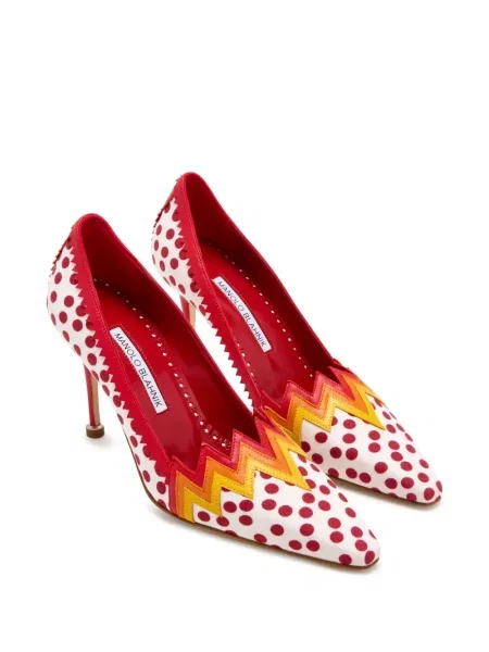 Pantofi cu toc Manolo Blahnik cu buline alb