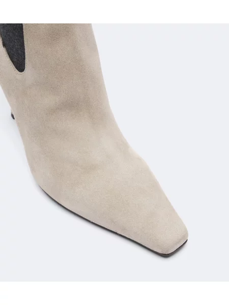 Botine chelsea Brunello Cucinelli din piele de căprioară bej