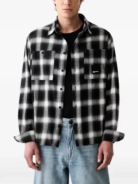 Cămașă de blugi Karl Lagerfeld Jeans în carouri cu autograf negru