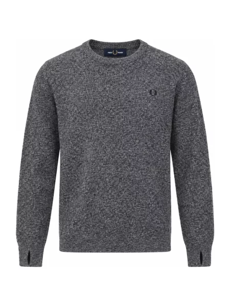 Bouclé pulover Fred Perry cu decolteu rotund gri