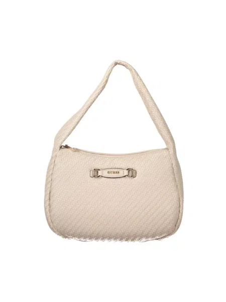 Lniana torebka Guess pleciona różowa