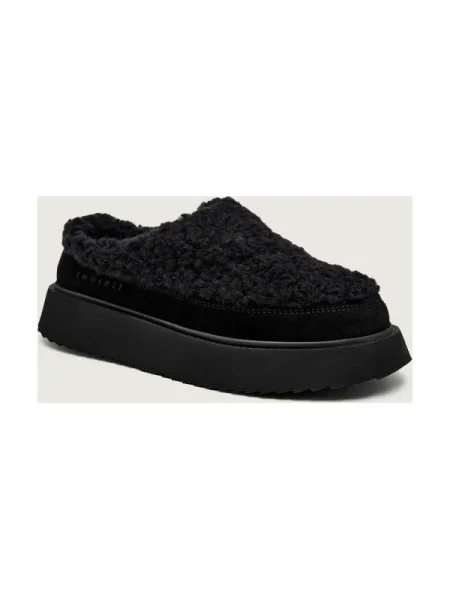 INUIKII Mules încălțăminte CURLY MICRO | shearling cu adaos de piele | lână negru