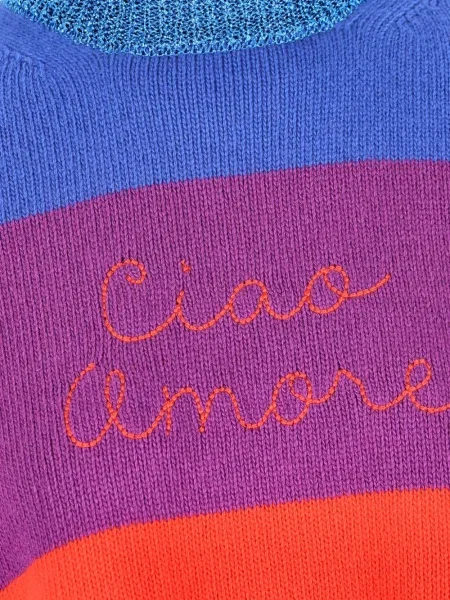 Pulover Giada Benincasa cu broderie cu dungi violet