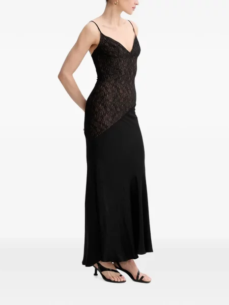 Rochie maxi Bardot din dantelă cu bretele negru