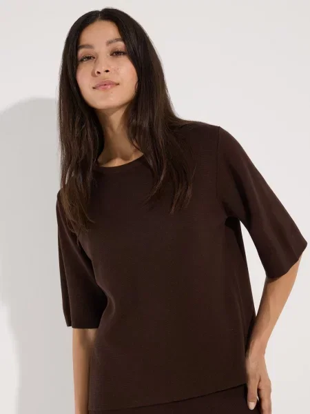 Sweter z dzianiny z mieszanka More & More brązowy