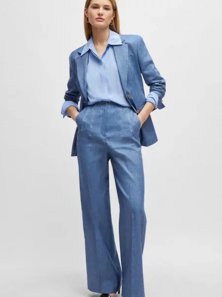 Льняные брюки Boss голубые