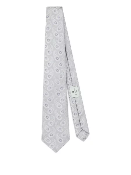 Cravată Etro cu model paisley din jacard gri