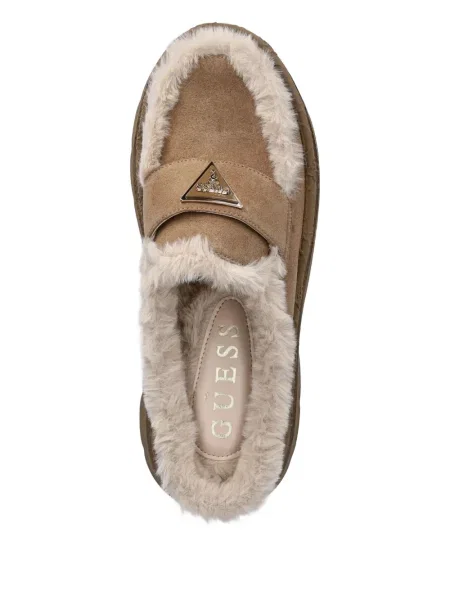 Blană artificială papuci tip mules Guess maro