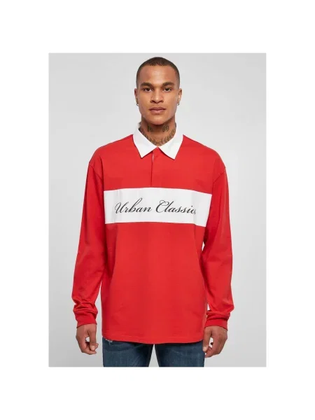 Polo majica Urban Classics z dolgimi rokavi rdeča