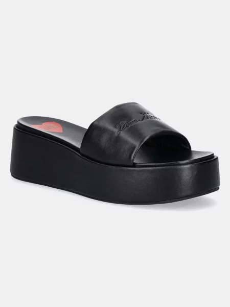 Кожени чехли Love Moschino с платформа черно