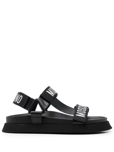 Sandale Moschino din jacard cu bretele cu autograf negru