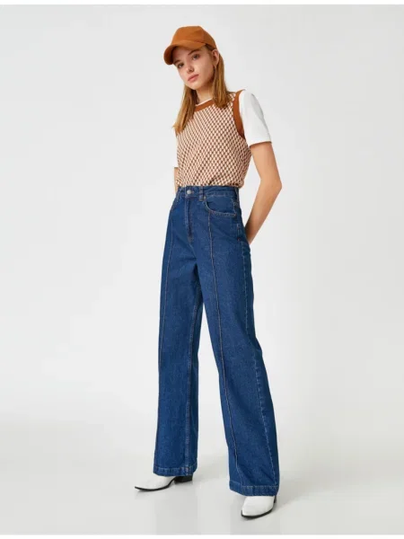 Szerokie jeansy Koton z wysoką talią niebieskie