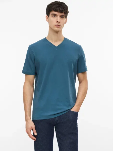 T-shirt z dekoltem w serek i nadrukowanym logo zielona