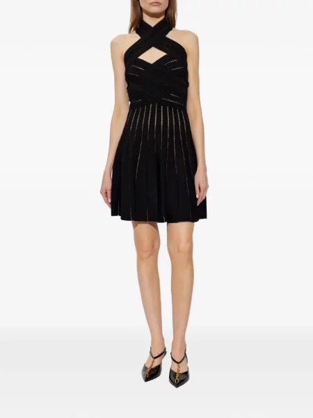 Rochie mini Balmain tricotate cu gât halter negru