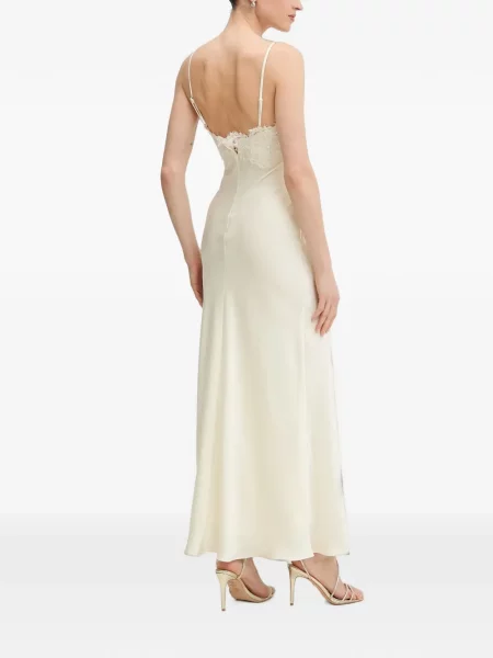 Rochie maxi Bardot din dantelă cu bretele alb