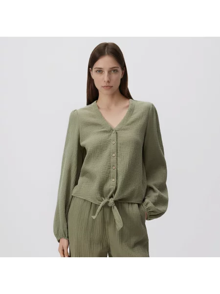 Reserved Mušelínová košile na zavazování světle olivová