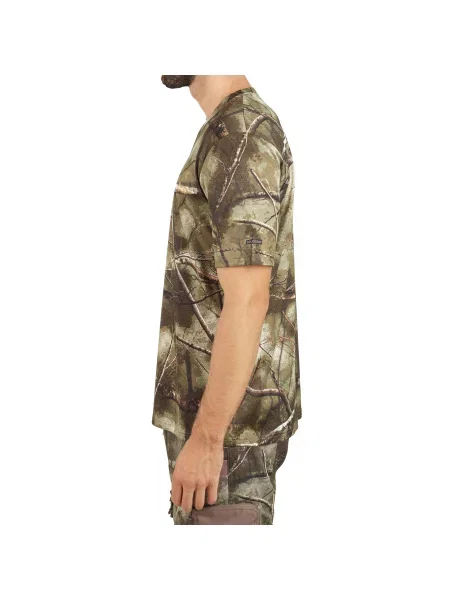 Koszulka z krótkim rękawem myśliwska Solognac Respi camo treemetic zielona