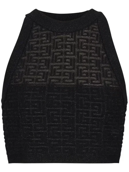 Top Balmain cu gât halter negru
