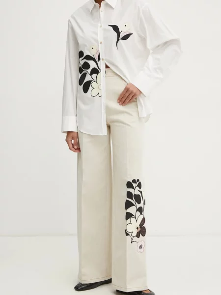 Forte Forte pantaloni femei lat high waist pants bej