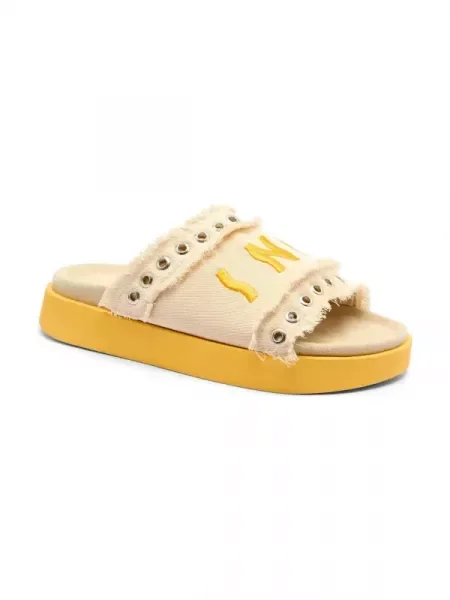INUIKII Șlapi FRAYED DENIM LOW cu adaos de piele galben