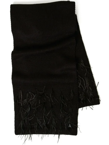 【 AMI PARIS 】 Black Fringe Scarf Haftowana szal Ami Paris czarna | Shopsy