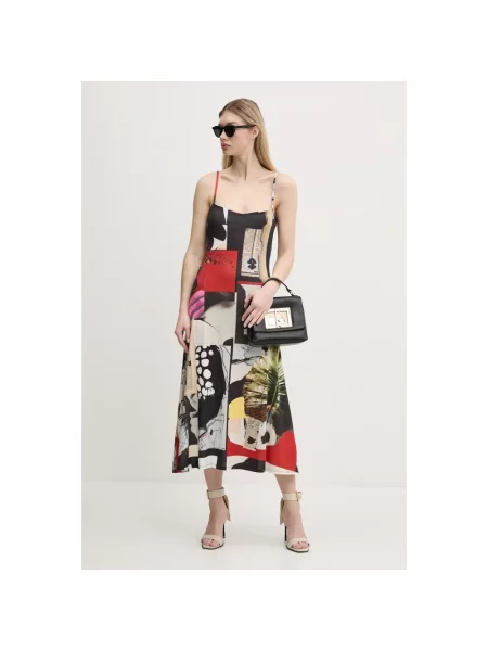 Desigual sukienka NEWSPAPER COLL maxi rozkloszowana czarny