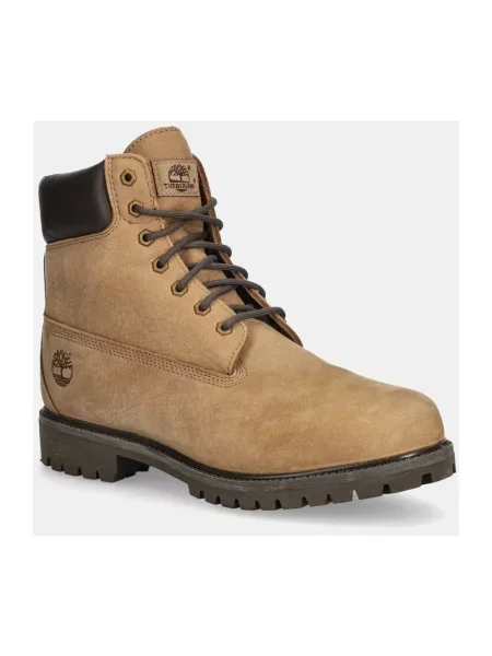 Botki Timberland sznurowane koronkowe beżowe