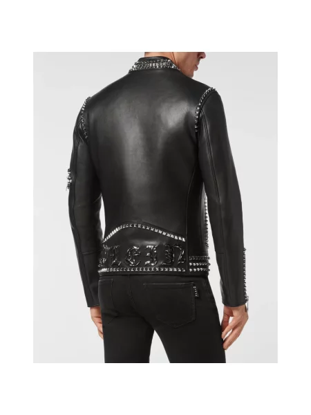 Kurtka skórzana Philipp Plein z ćwiekami czarna