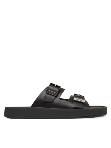 Šlepetės Calvin Klein Ergon Double Bar Sandal Lth juoda