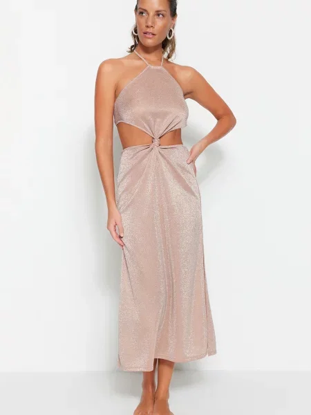 Pletena maksi obleka Trendyol bež