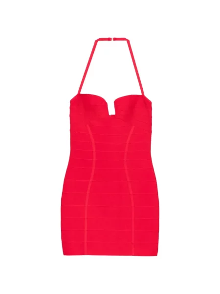 Rochie mini Hervé Léger cu gât halter roșu