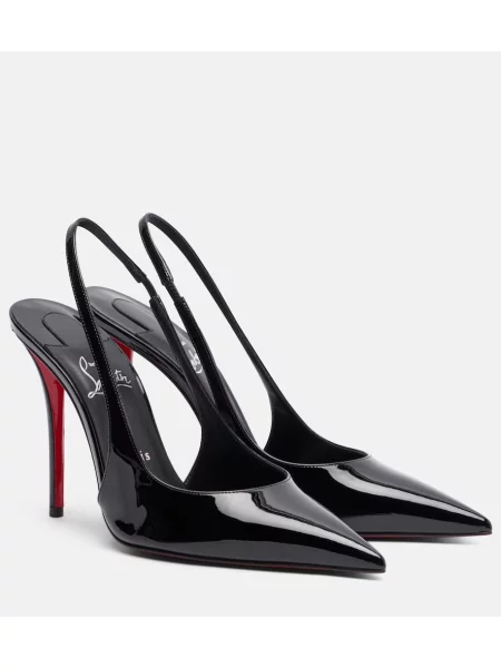 Кожени полуотворени обувки Christian Louboutin от лакирана кожа с отворена пета черно