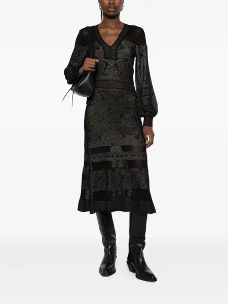 Rochie maxi Twinset cu decolteu în V de costum negru