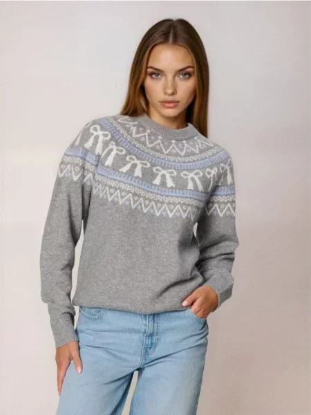 Светр із різдвяним мотивом та домішкою вовни темно-сірий сірий